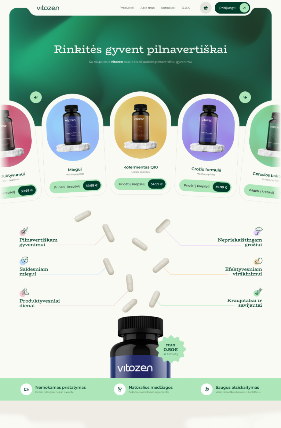 Vitozen sukurtos el. parduotuvės ir dizaino pagrindinis puslapis