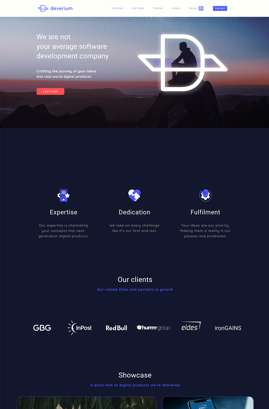 Deverium projekto pagrindinis puslapis